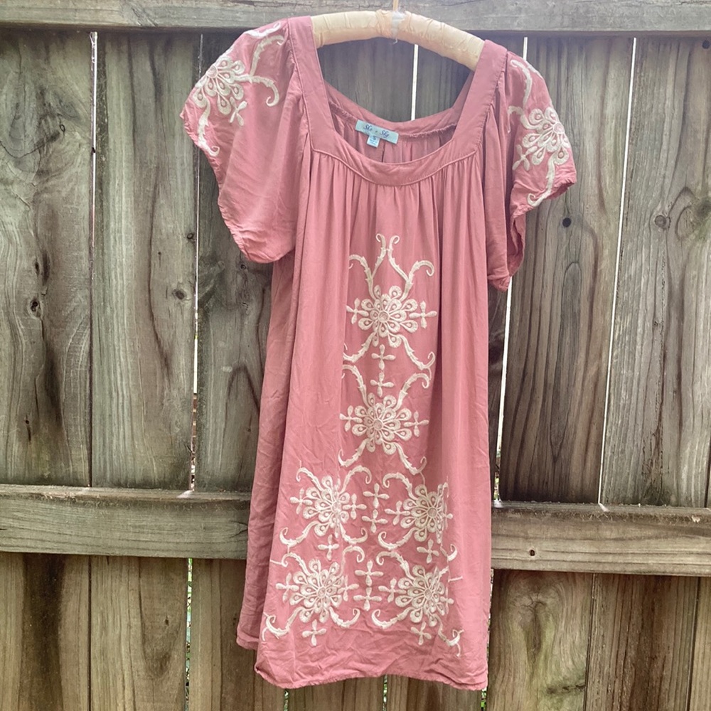 She + Sky pink embroidered dress